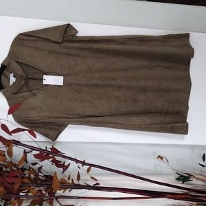 Loveriche - Olive Faux Suede A-line Dress